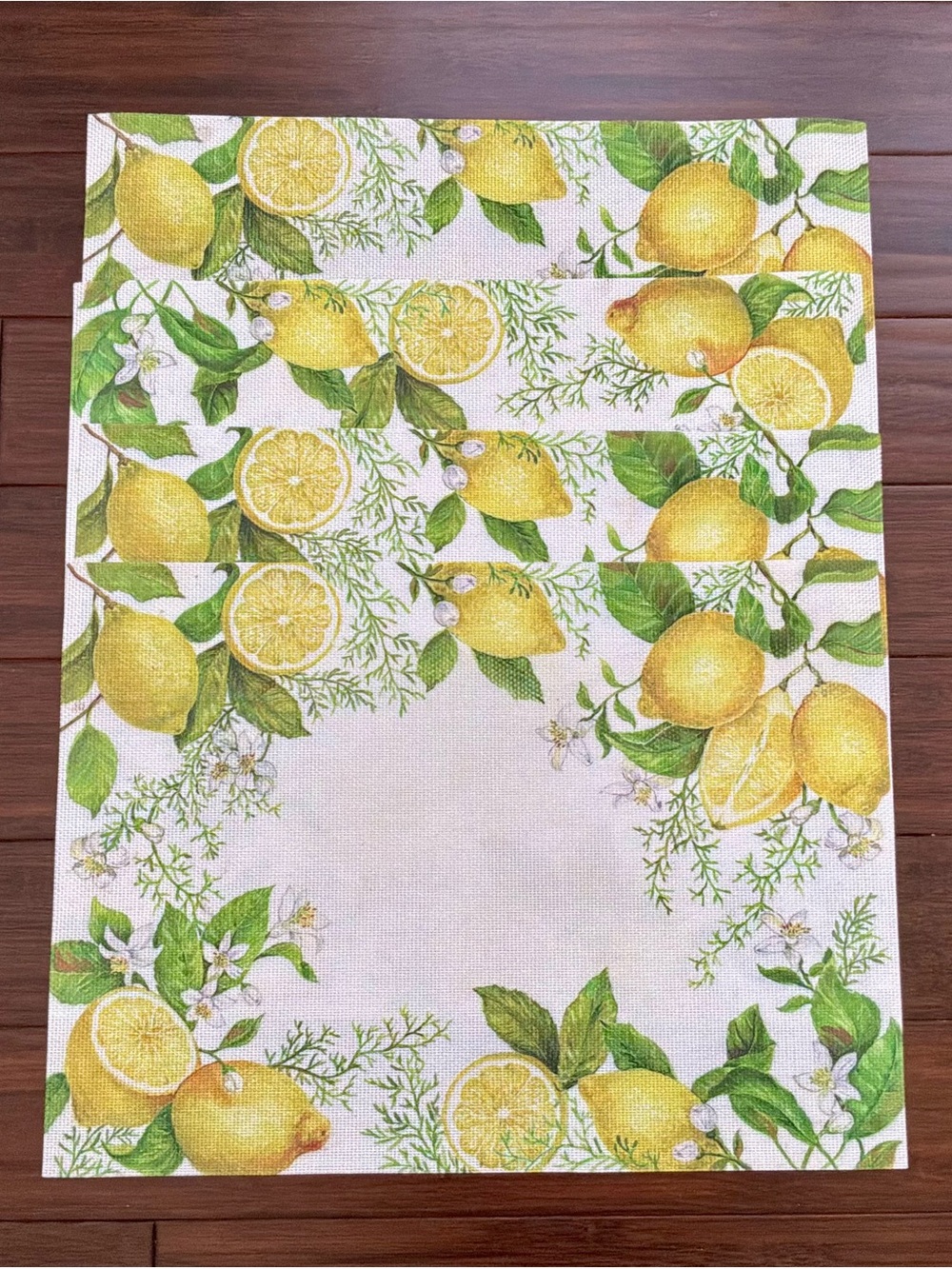 Benson Mills Sweet Citrus 4 Placemats Set: Lemons & Blossoms, Textured, Washable